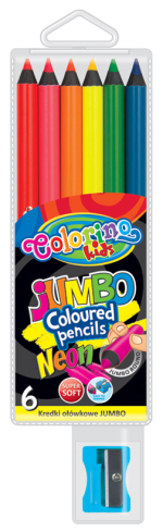 Colorino pastelky neonové JUMBO, černé dřevo, s ořezávátkem, 6 barev