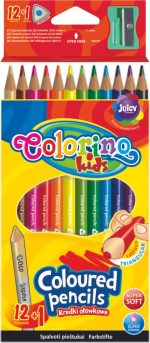 Colorino pastelky trojhranné, s ořezávátkem, 12 barev + oboustr. stříbrná/zlatá